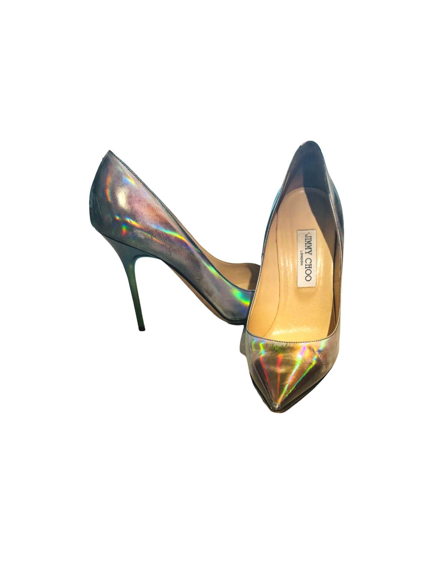 JIMMY CHOO silver metallic heels sz40