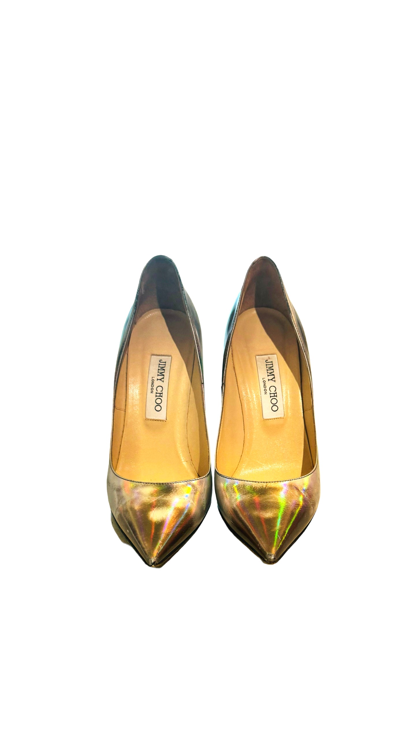 JIMMY CHOO silver metallic heels sz40