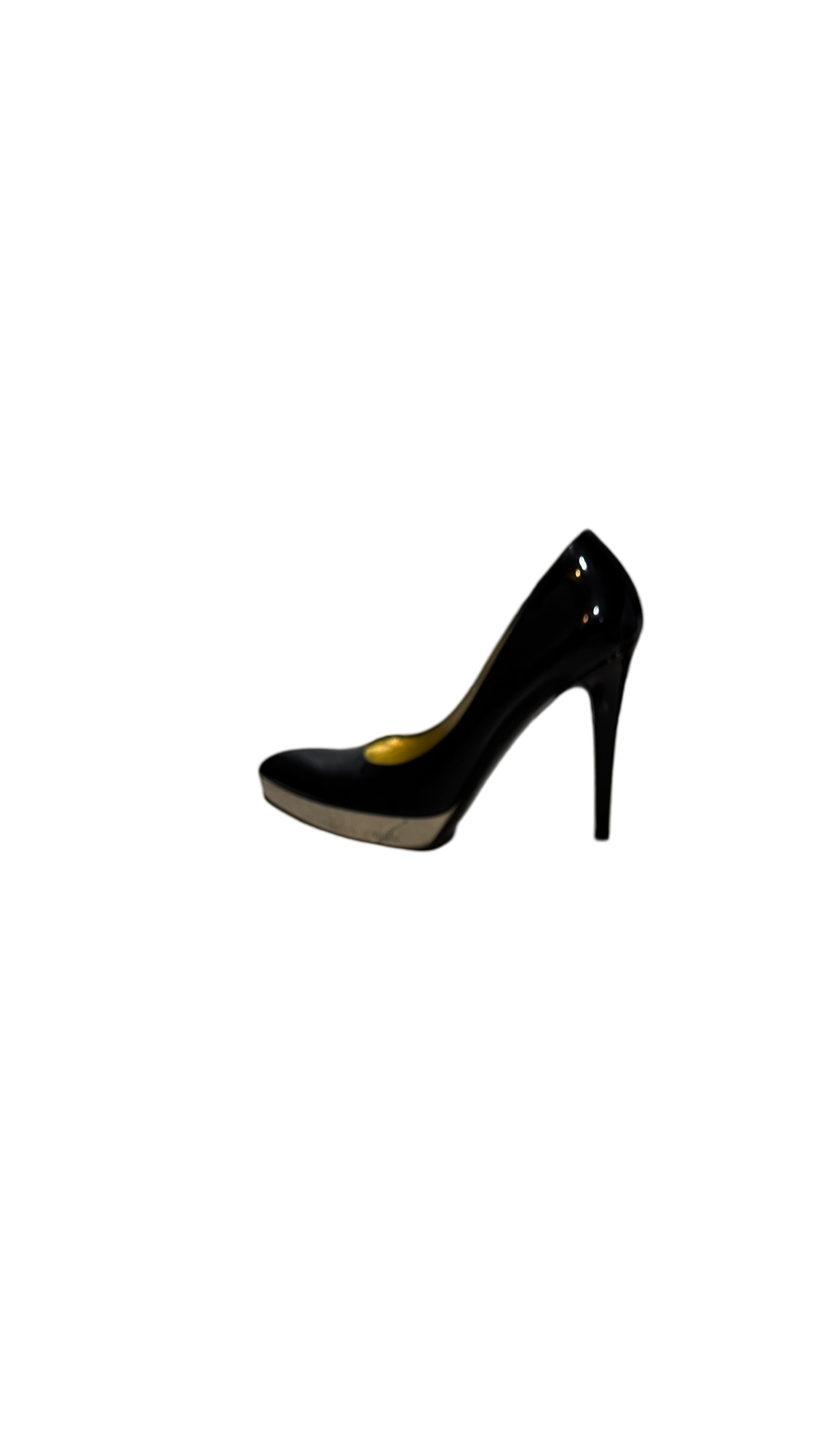 GUCCI BLK PATENT/SILVER PLATFORM HEELS