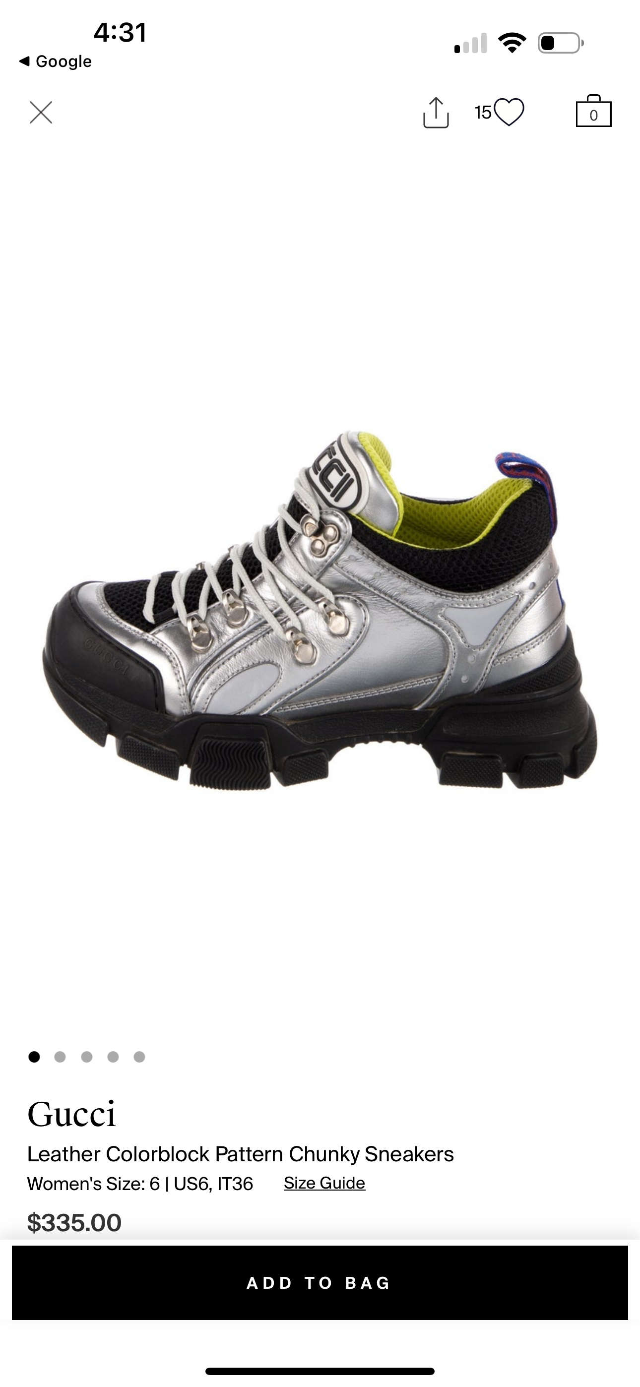 GUCCI leather color block pattern chunky sneakers sz39