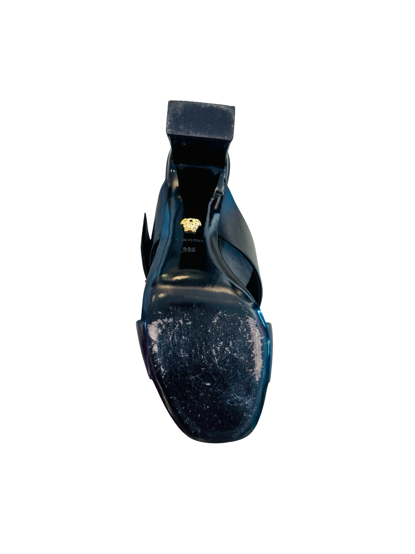 Versace Black Leather Criss-Cross Slide Sandals