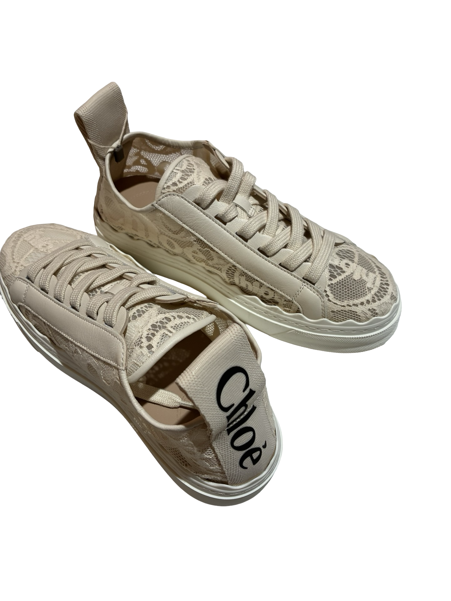 CHLOE Lauren ivory Lace Low-Top Sneakers