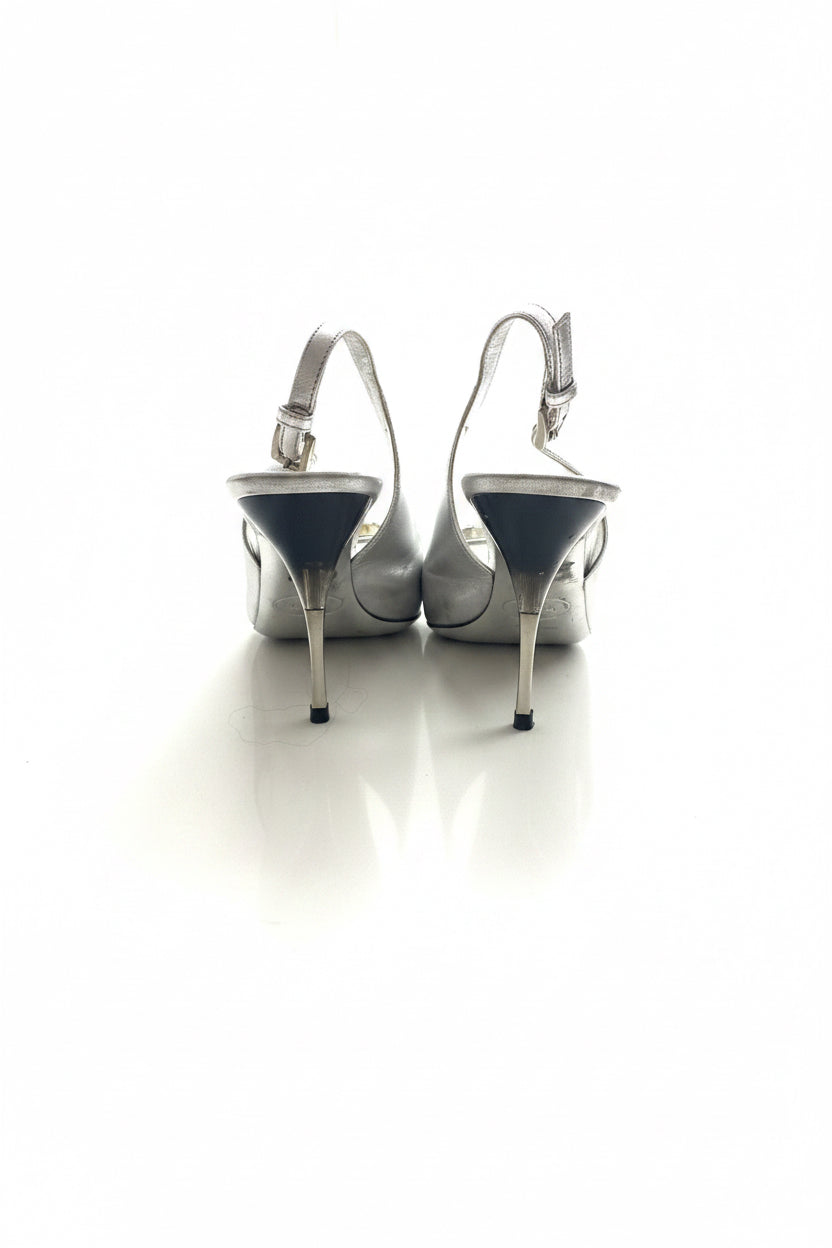 PRADA SILVER RHINESTONE PEEPTOE shoes