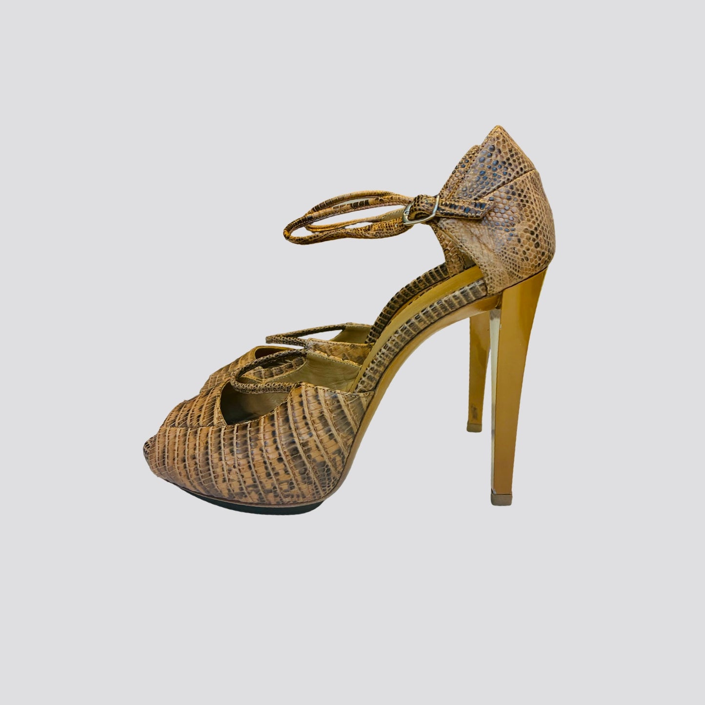 Balenciaga snakeskin ankle strap heels sz40