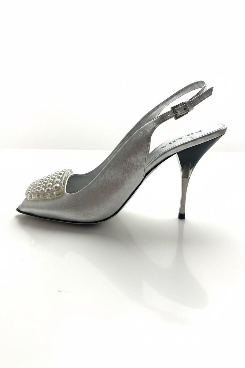 PRADA SILVER RHINESTONE PEEPTOE shoes