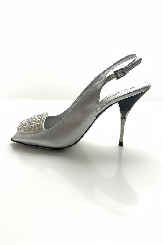 PRADA SILVER RHINESTONE PEEPTOE shoes