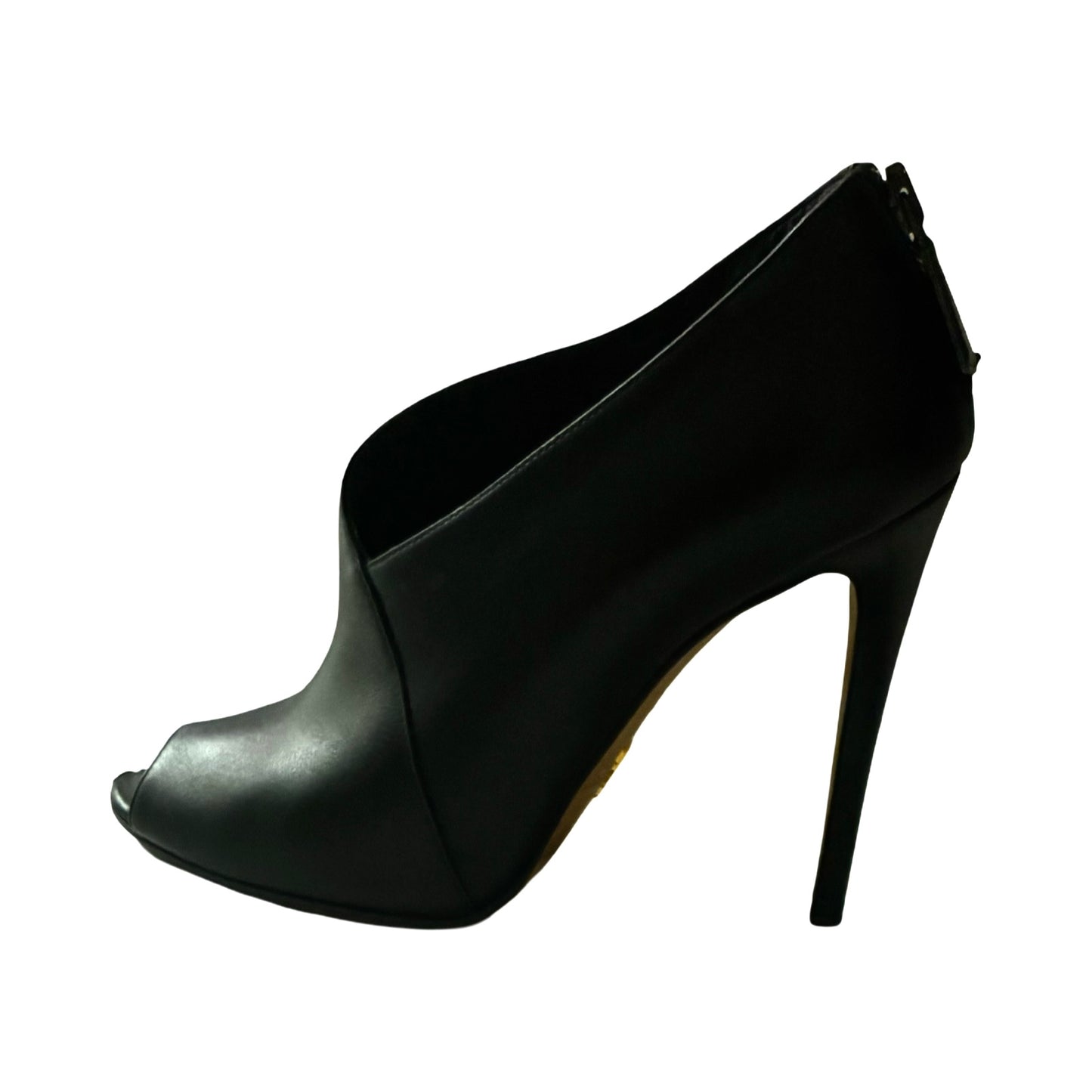 PRADA black leather peeptoe bootie sz36.5