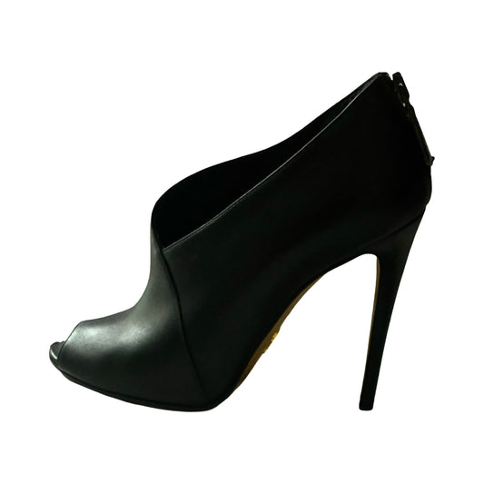 PRADA black leather peeptoe bootie sz36.5