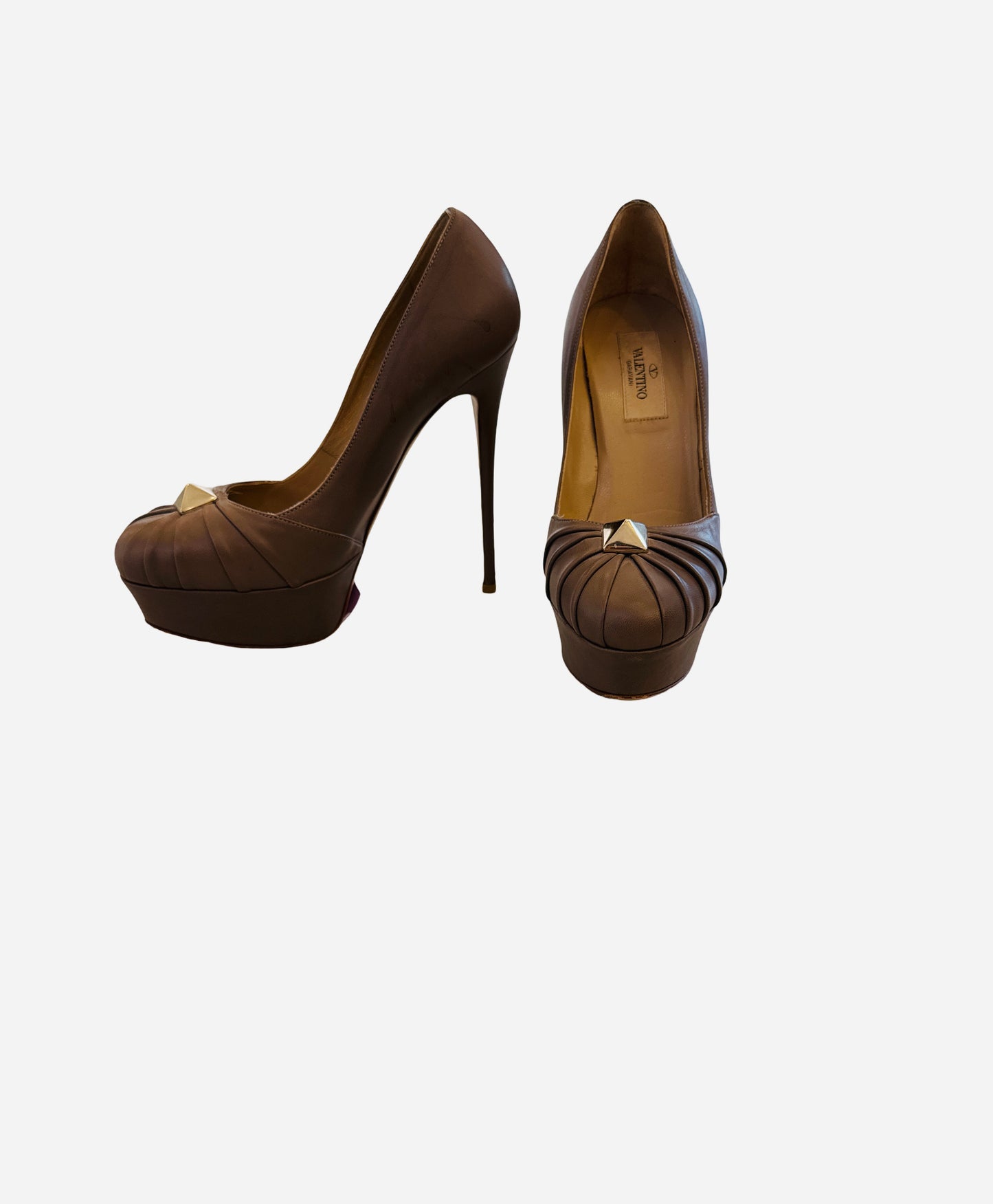 Valentino Garavani Rockstud Leather Pleated Studded Platform Pump Shoes Heels