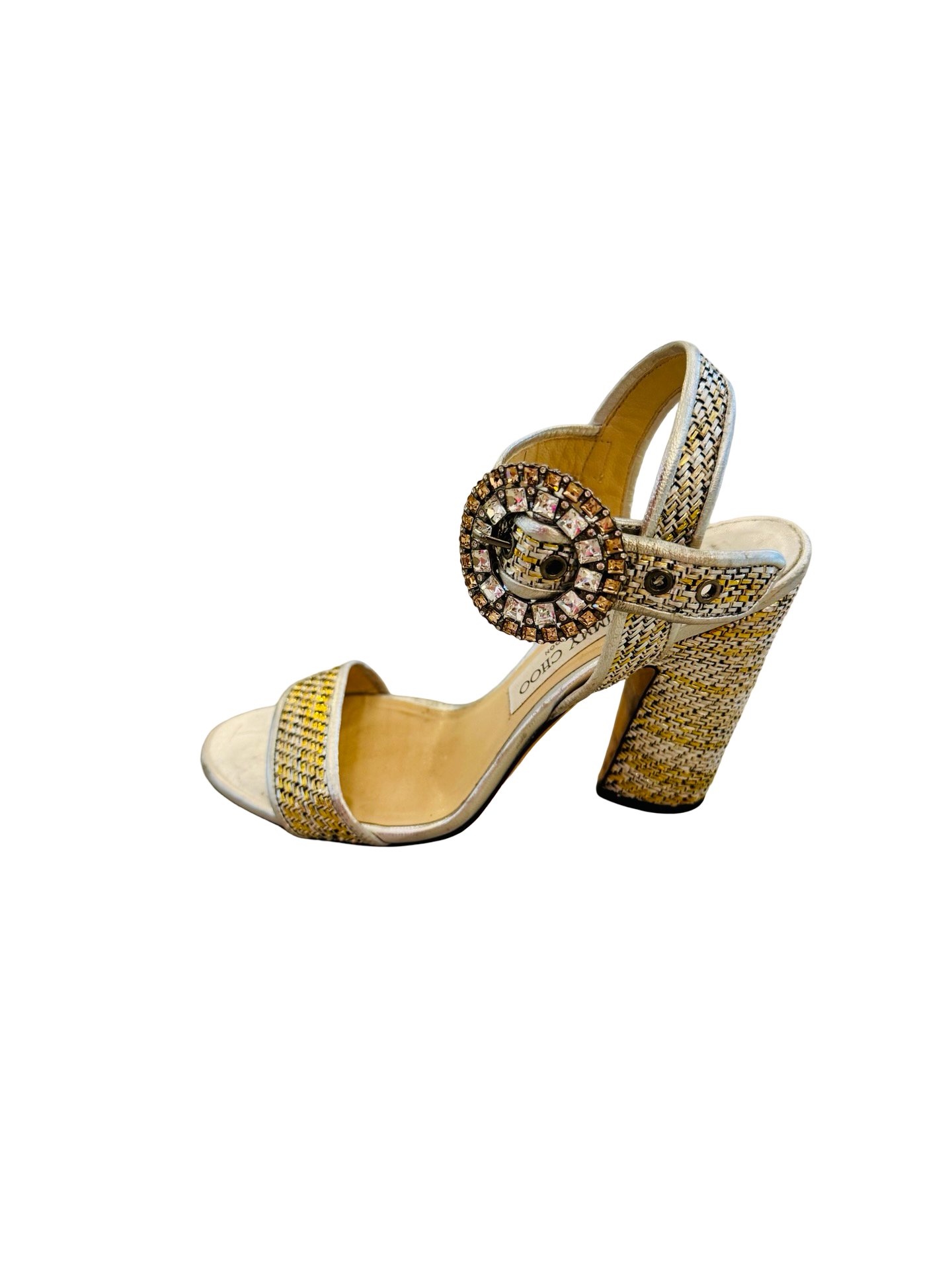 Jimmy Choo Mischa Woven Metallic Jeweled Sandal