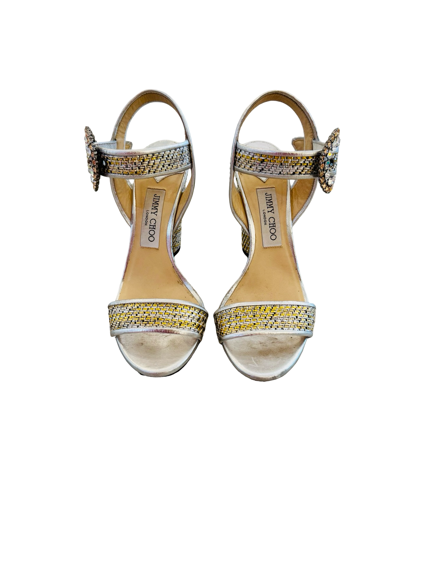 Jimmy Choo Mischa Woven Metallic Jeweled Sandal