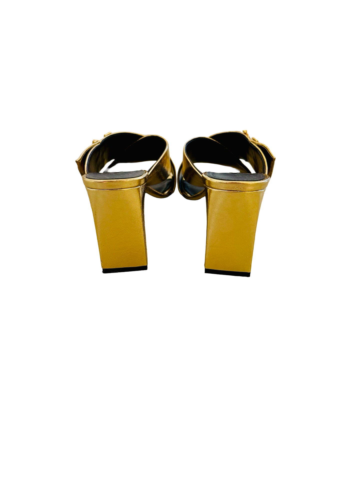 Versace Gold Leather Criss-Cross Slide Sandals