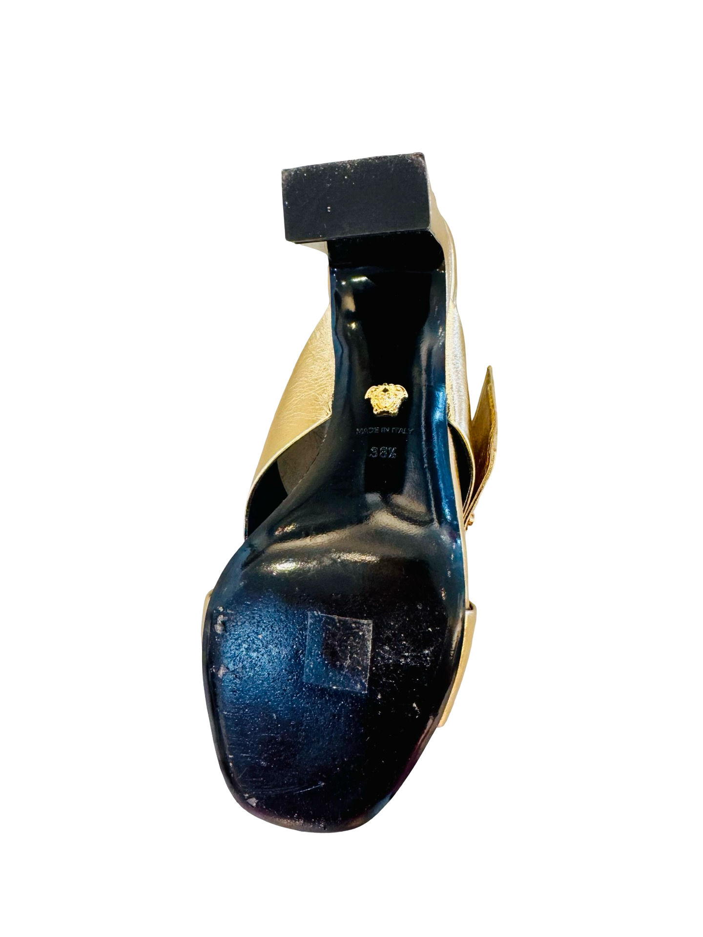Versace Gold Leather Criss-Cross Slide Sandals
