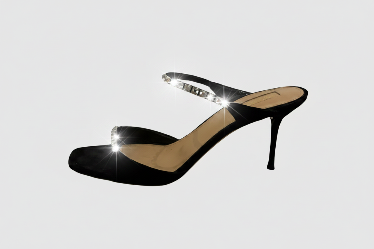 AQUAZURRA black suede/rhinestone heels sz38