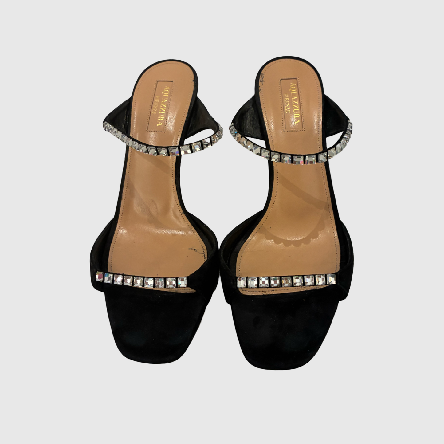 AQUAZURRA black suede/rhinestone heels sz38