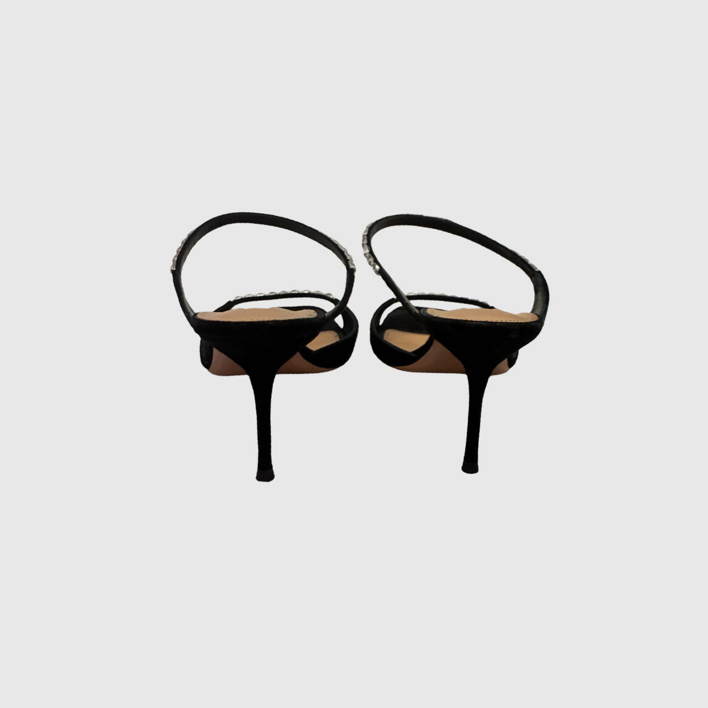 AQUAZURRA black suede/rhinestone heels sz38